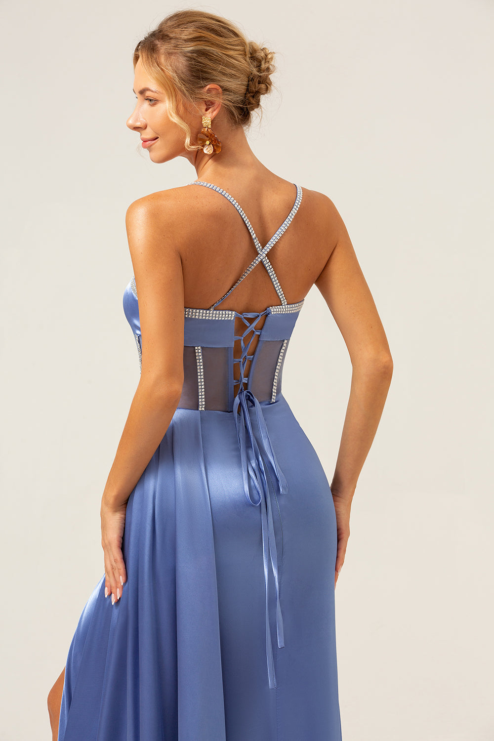 Glitzerndes blaues Meerjungfrauen Spaghettiträger Korsett Ballkleid mit Schnürung