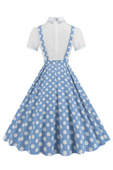 Blaues Peter-Pan-Kragen Polka Dots Träger Overall Vintage Kleid