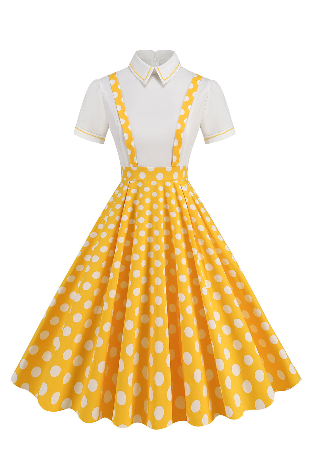 Blaues Peter-Pan-Kragen Polka Dots Träger Overall Vintage Kleid