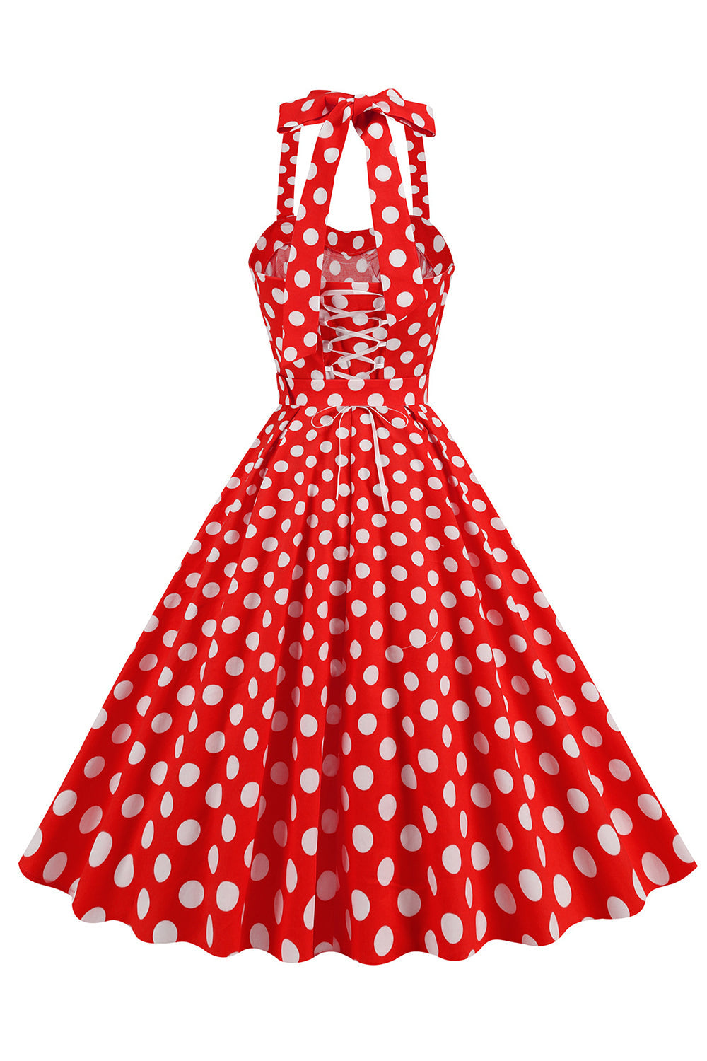 A Linie Blaues Polka Dots Vintage Kleid aus den 1950er Jahren mit Gürtel