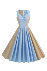 Blaues ärmelloses A-Linie Vintage Kleid aus den 1950er Jahren