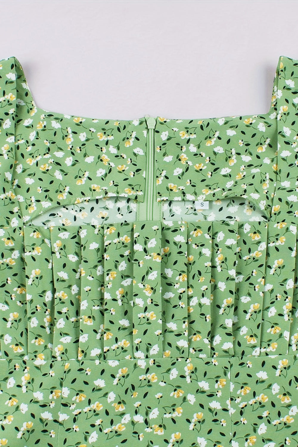 A Linie Grünes Vintage Kleid mit quadratischem Ausschnitt und langen Ärmeln