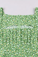 A Linie Grünes Vintage Kleid mit quadratischem Ausschnitt und langen Ärmeln