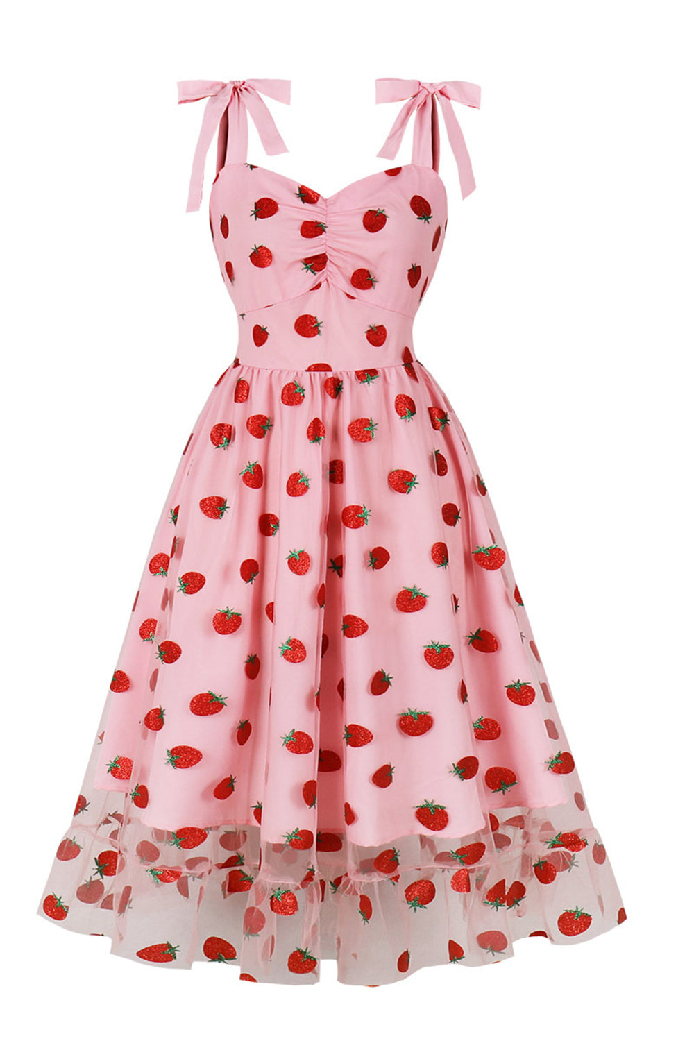 A-Linie Rosa Pin Up Vintage Kleid mit Erdbeerdruck