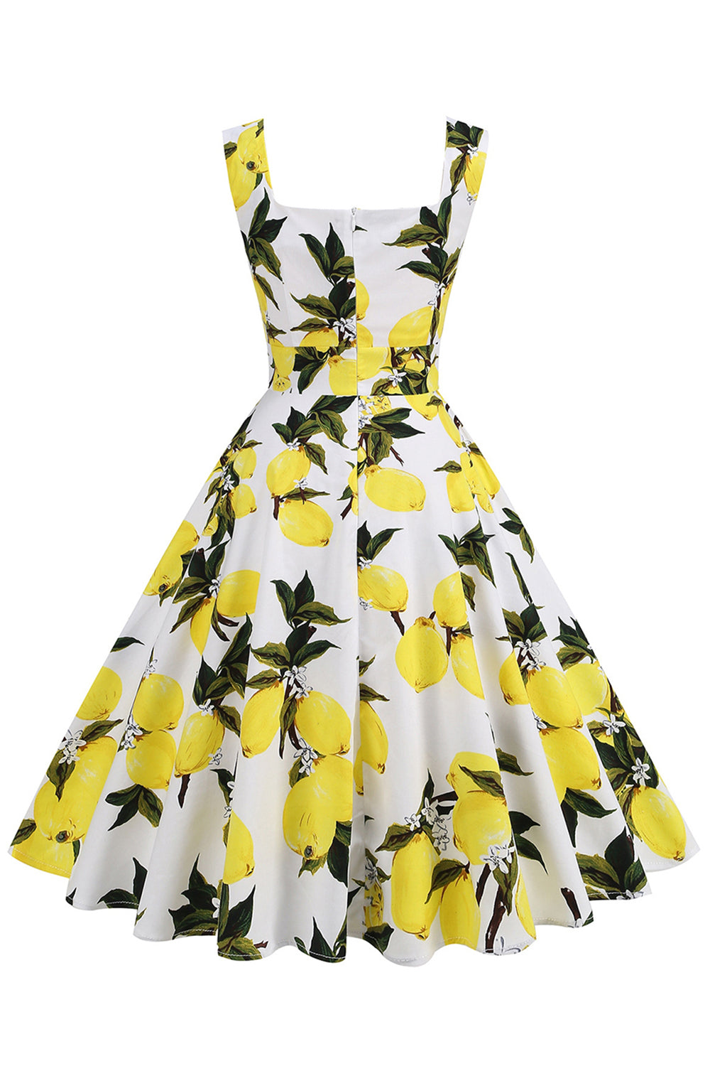 Blaues Vintage Kleid mit Blumendruck und quadratischem Ausschnitt aus den 1950er Jahren