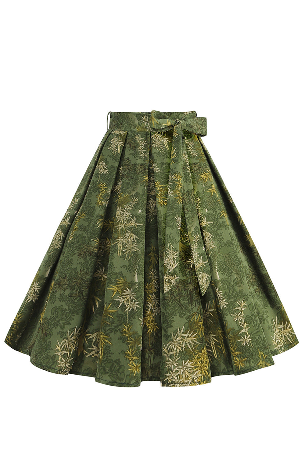 1950er Armee Grün geblümter plissierter Swing rock