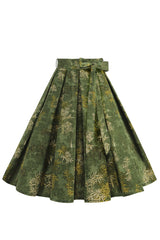 1950er Armee Grün geblümter plissierter Swing rock