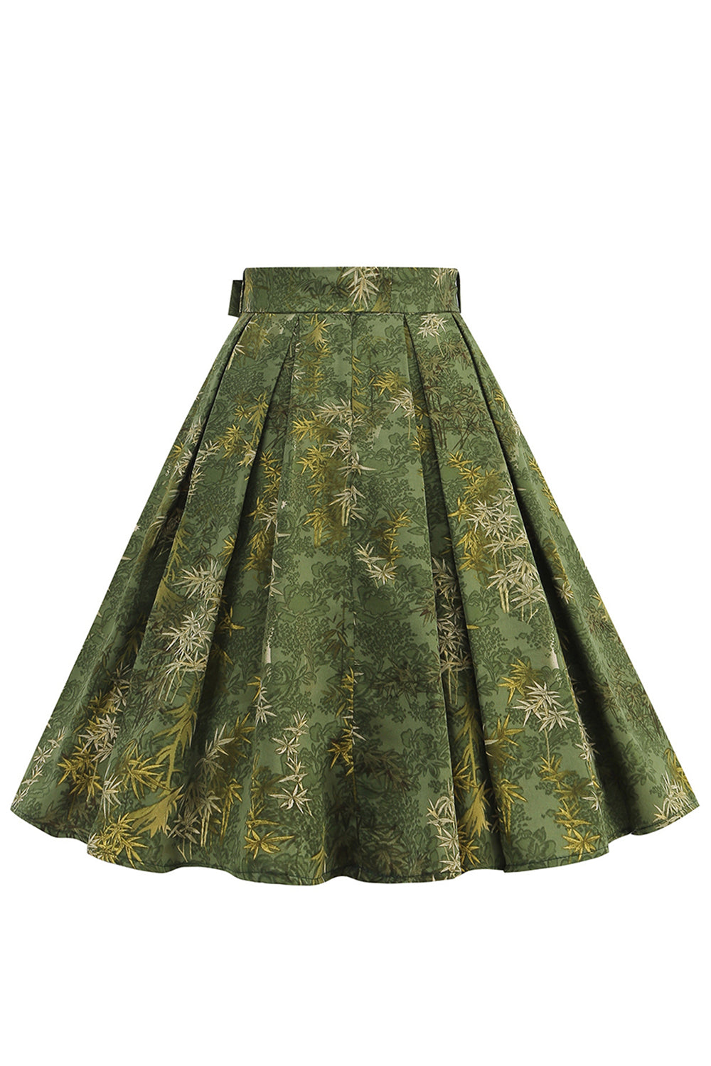 1950er Armee Grün geblümter plissierter Swing rock