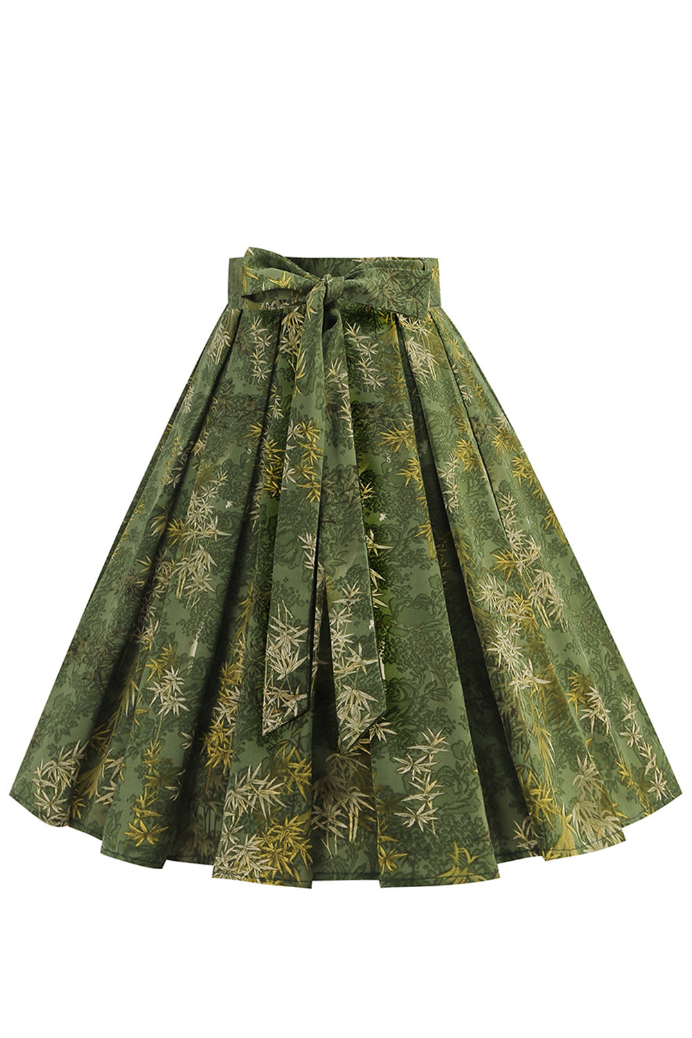 1950er Armee Grün geblümter plissierter Swing rock