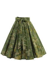1950er Armee Grün geblümter plissierter Swing rock