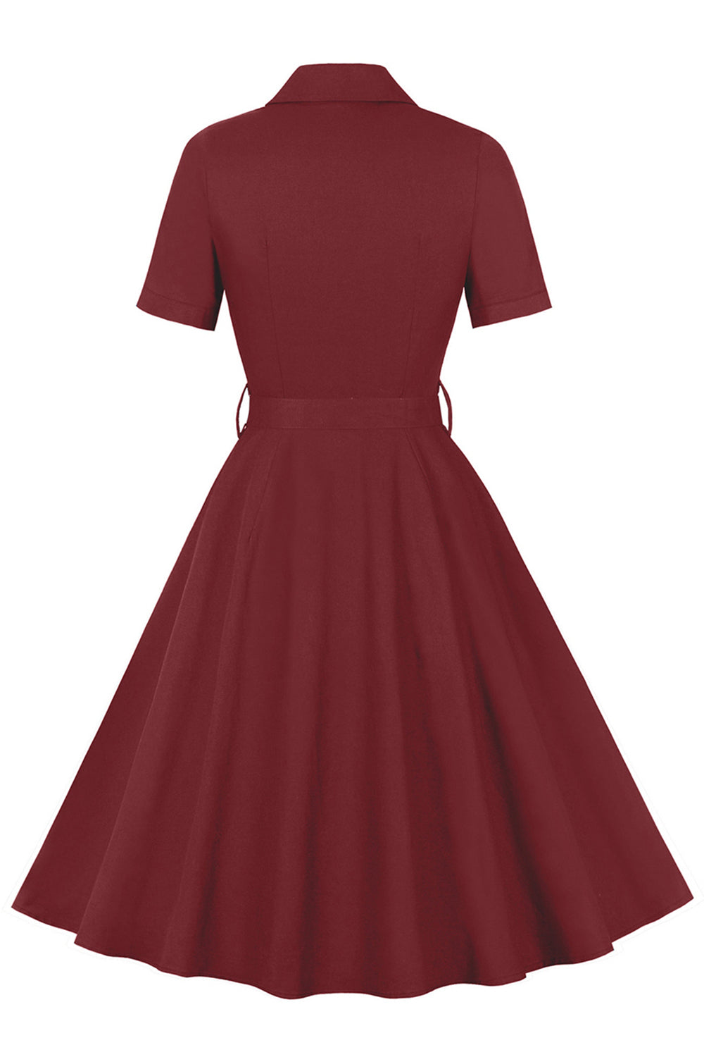 Einfaches burgunderrotes Vintage Kleid mit Reversausschnitt aus den 1950er Jahren