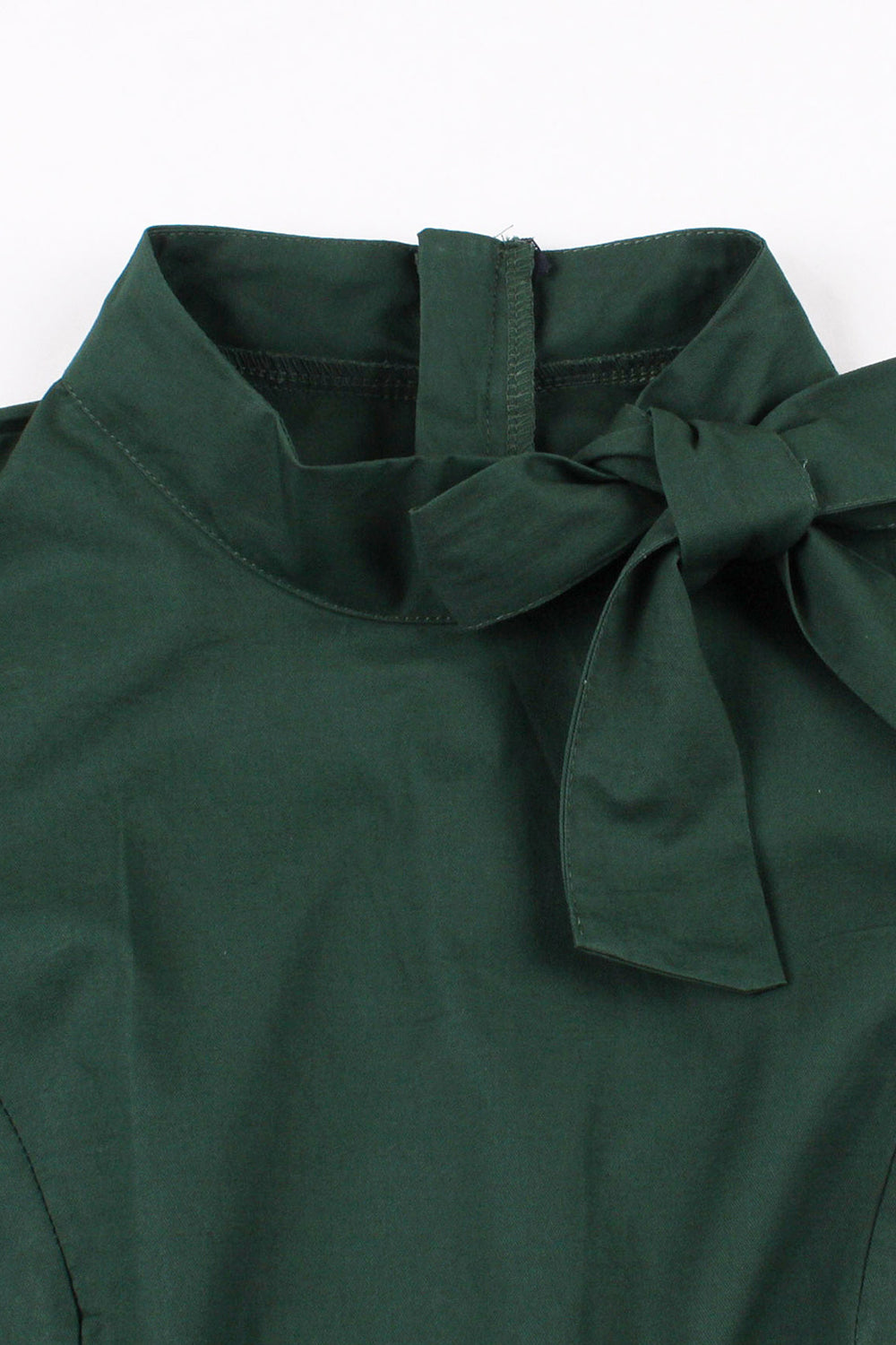 Dunkelgrünes Vintage Kleid aus den 1950er Jahren mit Stehkragen
