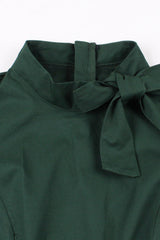 Dunkelgrünes Vintage Kleid aus den 1950er Jahren mit Stehkragen