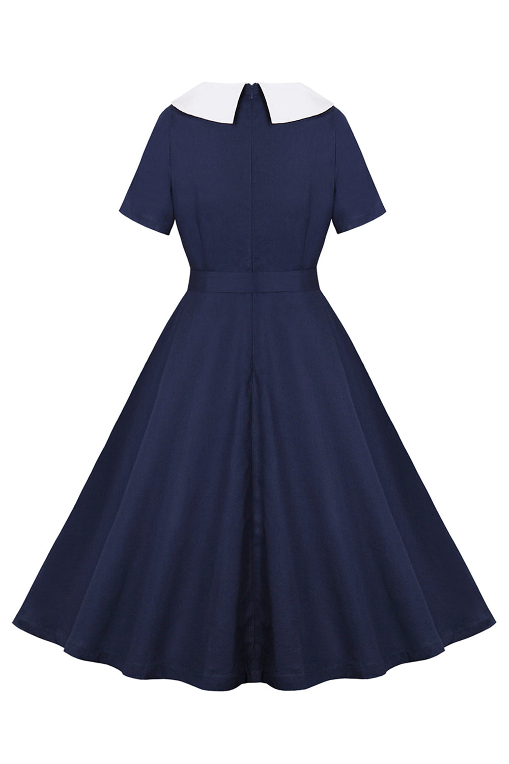Marineblaues A-Linie Vintage 1950er Jahre Kleid mit Rundhalsausschnitt