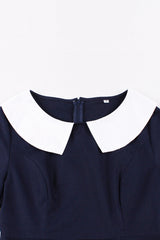 Marineblaues A-Linie Vintage 1950er Jahre Kleid mit Rundhalsausschnitt