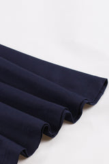 Marineblaues A-Linie Vintage 1950er Jahre Kleid mit Rundhalsausschnitt