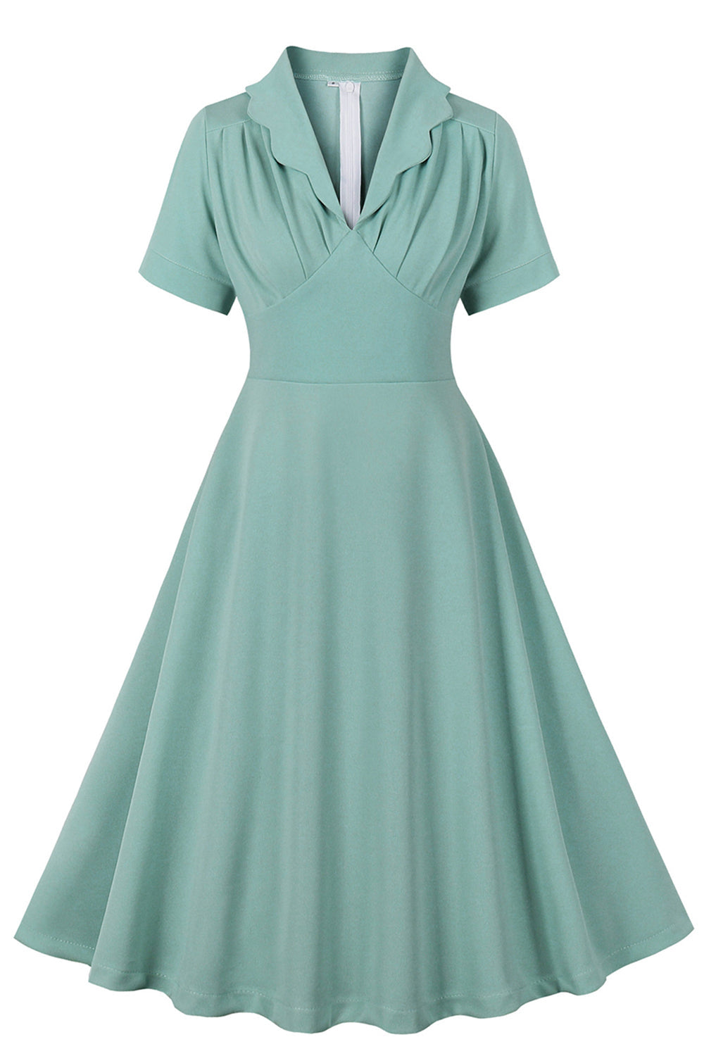 Grüne Rüschen Kurzärmeliges Retro Kleid aus den 1950er Jahren