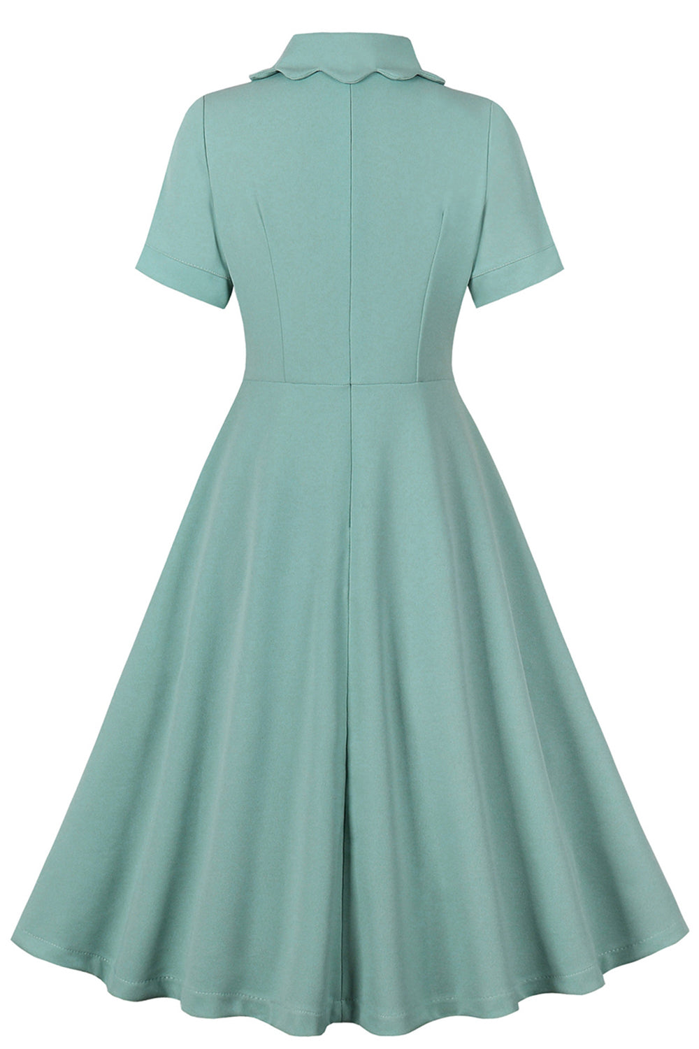 Grüne Rüschen Kurzärmeliges Retro Kleid aus den 1950er Jahren