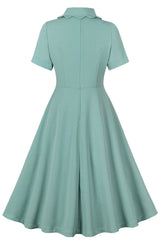 Grüne Rüschen Kurzärmeliges Retro Kleid aus den 1950er Jahren