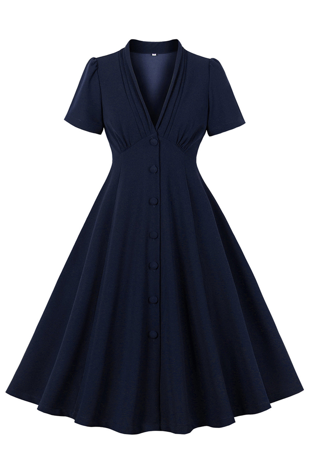 Dunkelgrünes einreihiges Kleid mit V-Ausschnitt aus den 1950er Jahren