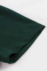 Dunkelgrünes einreihiges Kleid mit V-Ausschnitt aus den 1950er Jahren