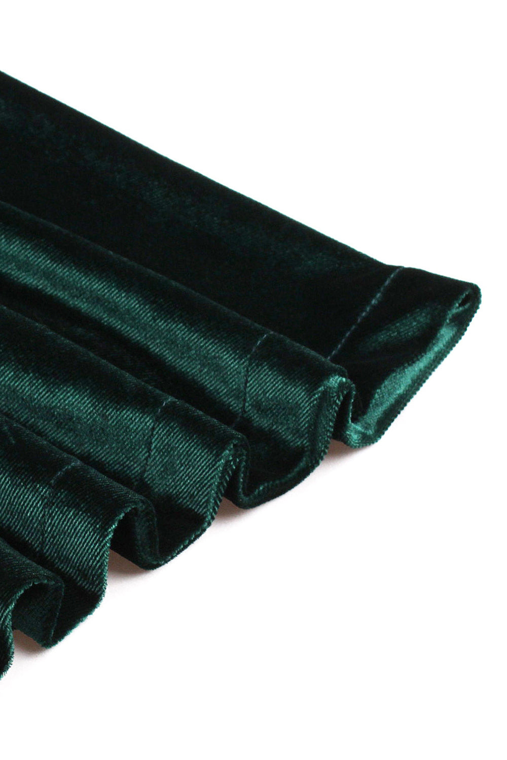 Dunkelgrünes Samtkleid mit V-Ausschnitt und Rüschen aus den 1950er Jahren