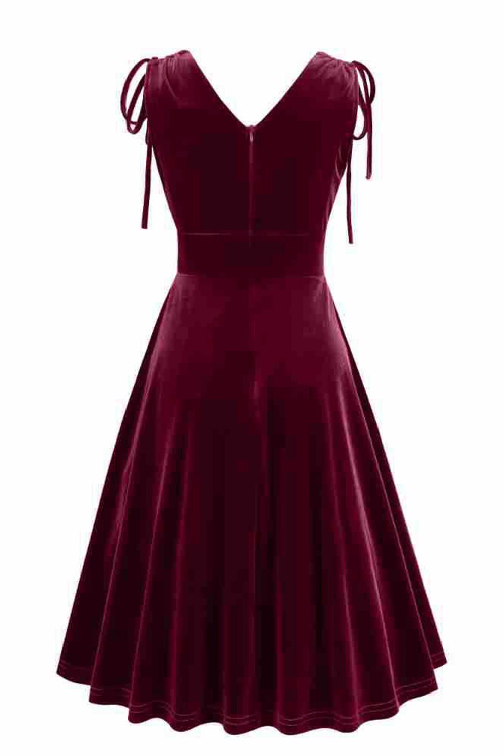Dunkelgrünes A-Linie kurzes Vintage Kleid mit V-Ausschnitt