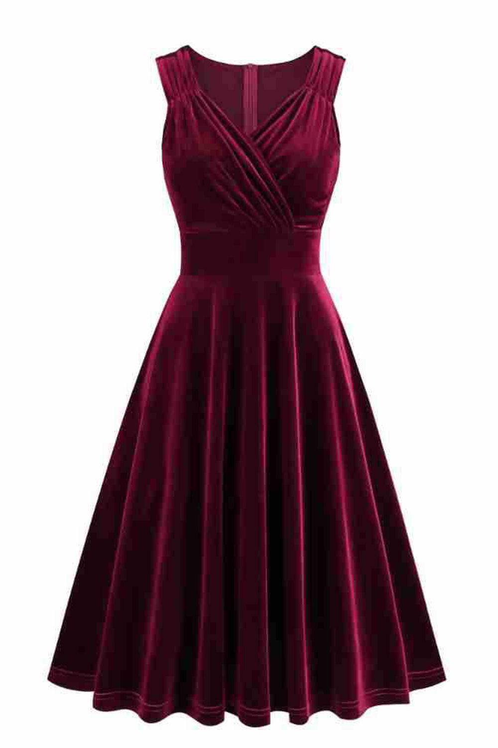 Burgundy kurzes A-Linie Vintage Kleid aus den 1950er Jahren mit V-Ausschnitt