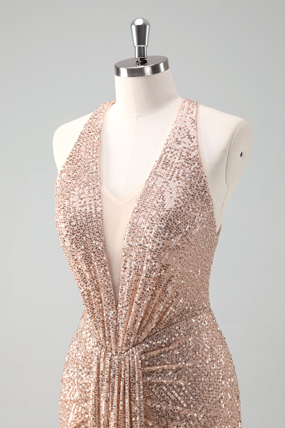 Glitter Blush Meerjungfrau Neckholder Rückenfreies Langes Abendkleid
