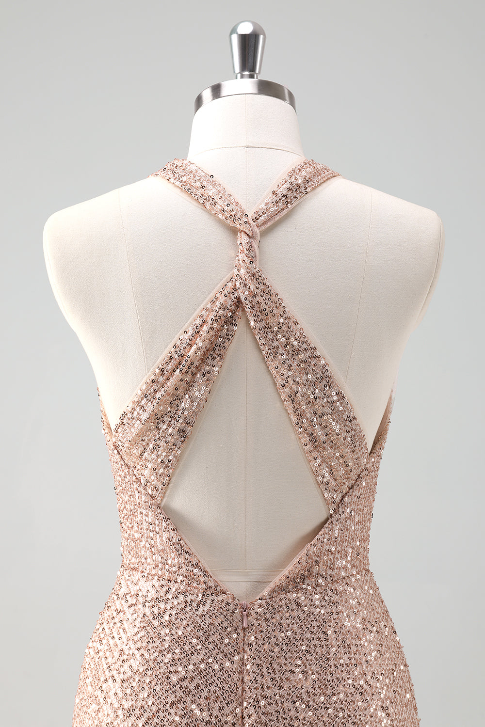 Glitter Blush Meerjungfrau Neckholder Rückenfreies Langes Abendkleid