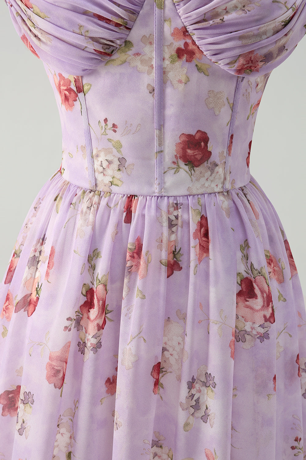 Grau Lila Blumen Korsett A-Linie Spaghettiträger Brautjungfernkleid mit Schlitz