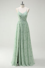Zapaka Damen Dusty Sage Langes Brautjungfernkleid mit Schlitz A-Linie Spaghettiträger Ballkleid mit Falten