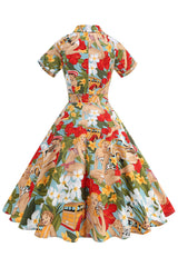 Blumen A Linie bedrucktes Vintage Kleid aus den 1950er Jahren