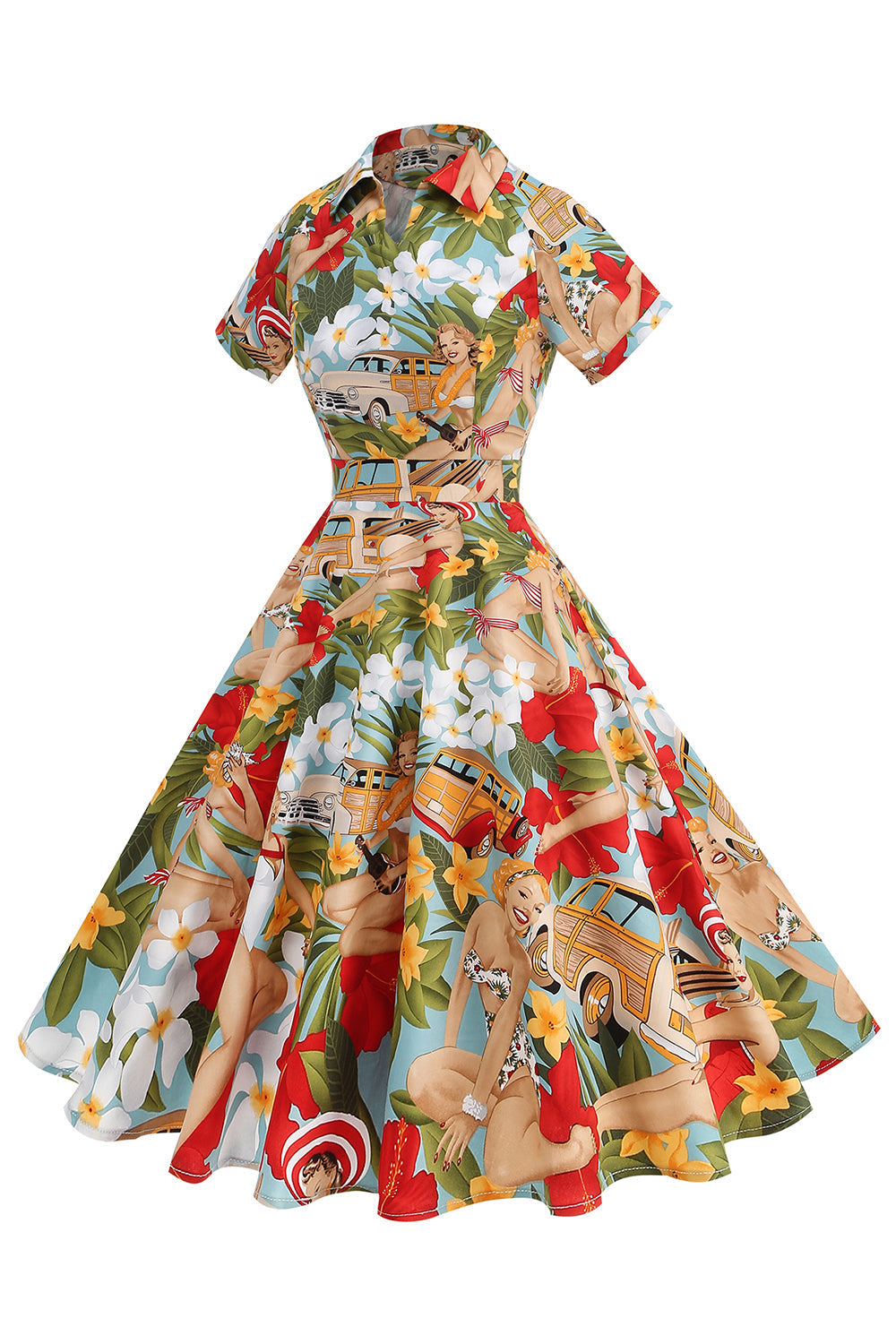 Blumen A Linie bedrucktes Vintage Kleid aus den 1950er Jahren