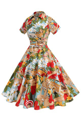 Blumen A Linie bedrucktes Vintage Kleid aus den 1950er Jahren