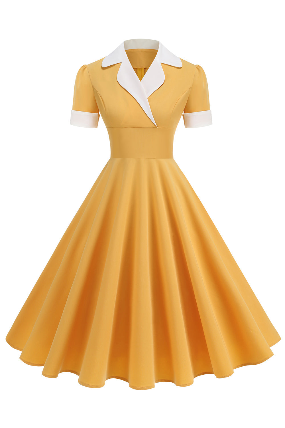 Blaues A-Linie V-Ausschnitt Kleid aus den 1950er Jahren mit kurzen Ärmeln