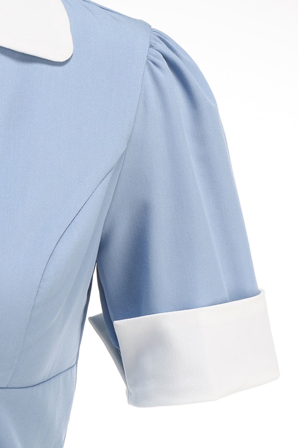 Blaues A-Linie V-Ausschnitt Kleid aus den 1950er Jahren mit kurzen Ärmeln