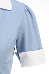 Blaues A-Linie V-Ausschnitt Kleid aus den 1950er Jahren mit kurzen Ärmeln