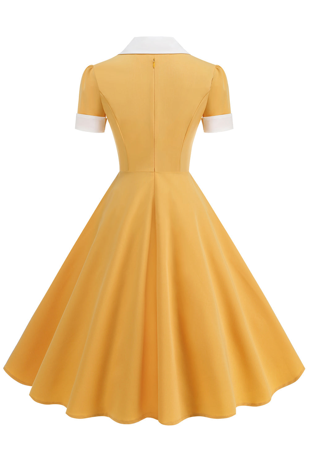Blaues A-Linie V-Ausschnitt Kleid aus den 1950er Jahren mit kurzen Ärmeln