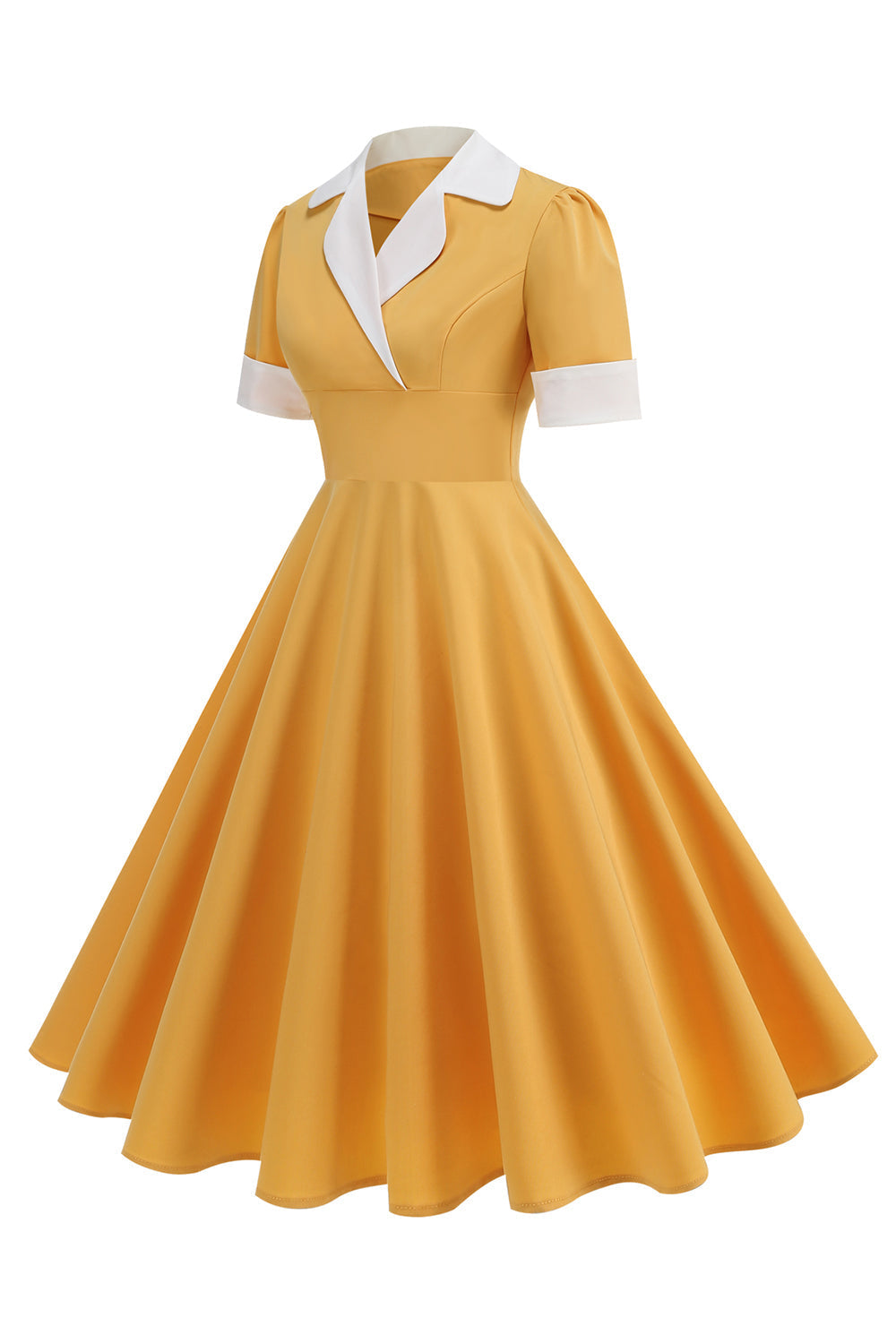 Blaues A-Linie V-Ausschnitt Kleid aus den 1950er Jahren mit kurzen Ärmeln