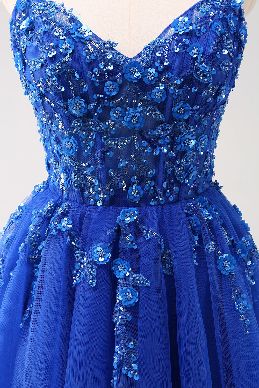 Glitzerndes A-Linie Königsblaues Korsett mit Spaghettiträgern Langes Ballkleid