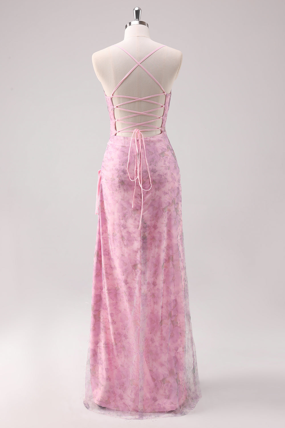 Rosa Geblümtes Spaghettiträger Etui Abendkleid
