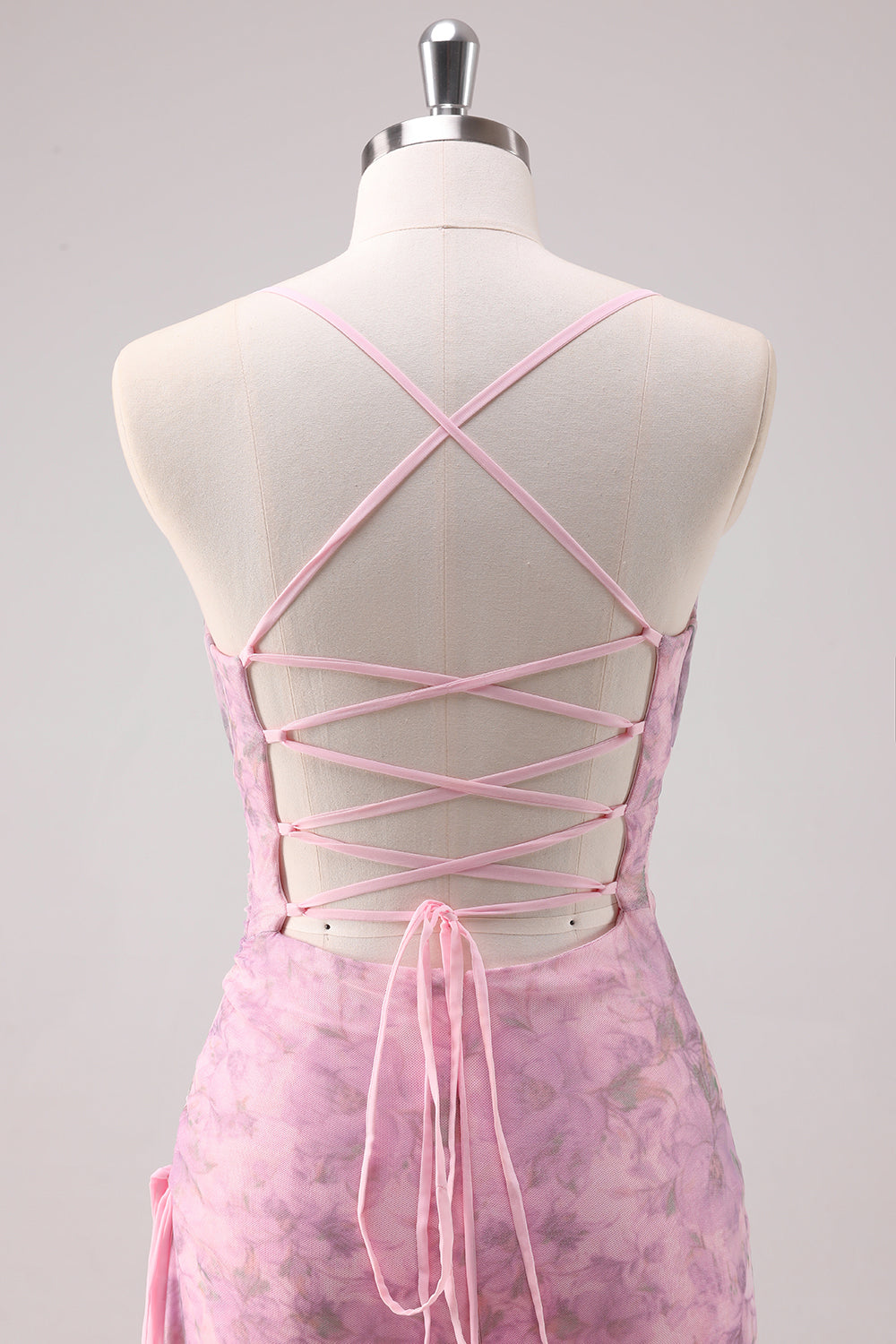 Rosa Geblümtes Spaghettiträger Etui Abendkleid