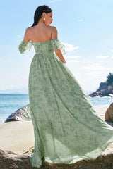 Dusty Sage A-Linie Schulterfreies Brautjungfernkleid mit Schlitz