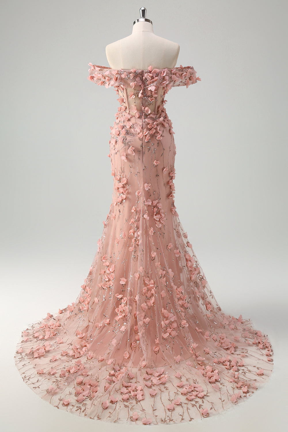 Blush Meerjungfrau Schulterfreies Langes Ballkleid mit Schlitz und 3D-Blumen