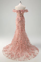 Blush Meerjungfrau Schulterfreies Langes Ballkleid mit Schlitz und 3D-Blumen