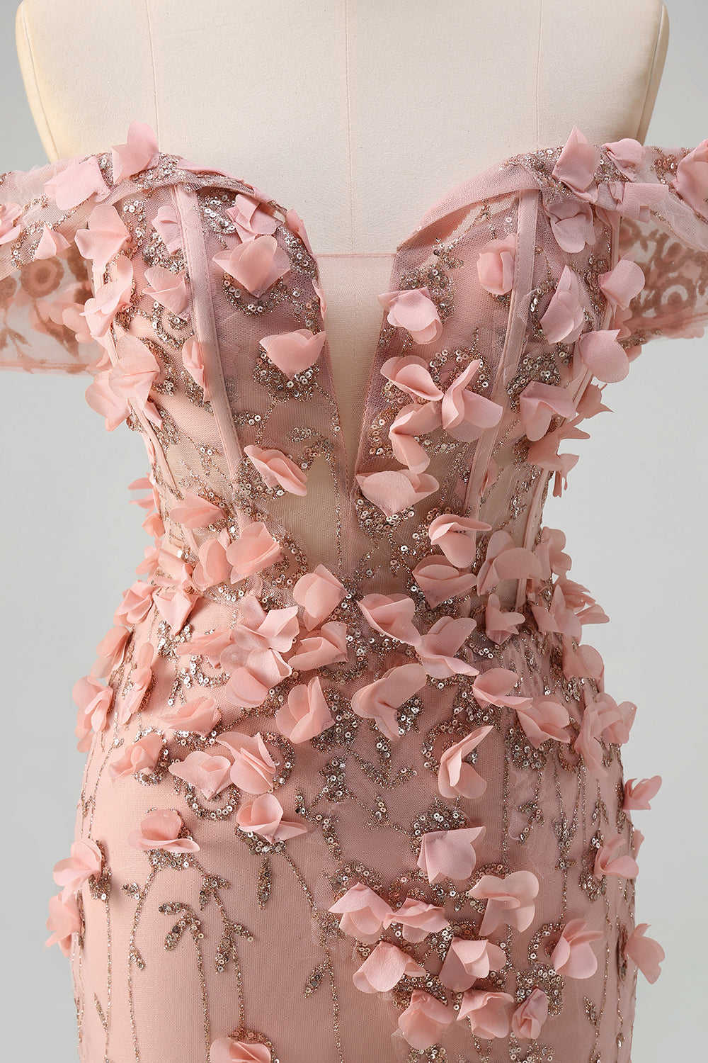Blush Meerjungfrau Schulterfreies Langes Ballkleid mit Schlitz und 3D-Blumen