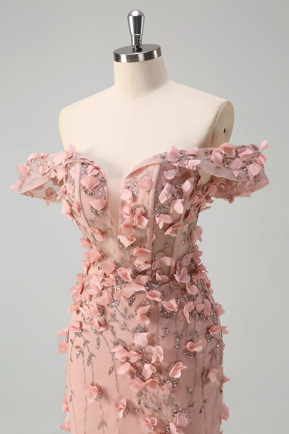 Blush Meerjungfrau Schulterfreies Langes Ballkleid mit Schlitz und 3D-Blumen