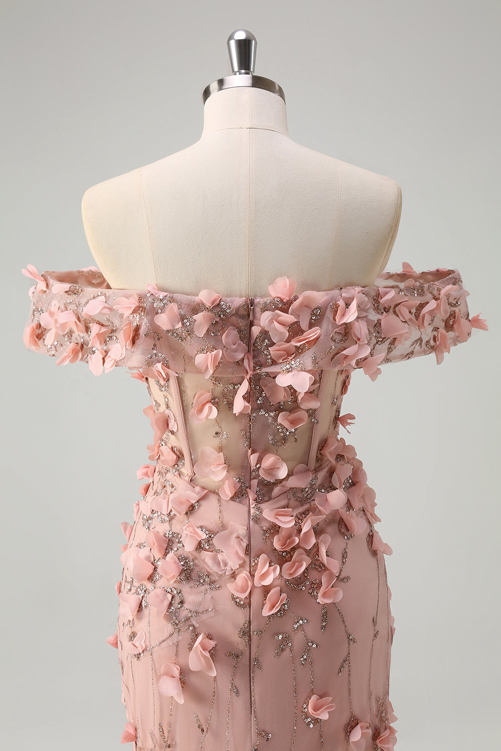 Blush Meerjungfrau Schulterfreies Langes Ballkleid mit Schlitz und 3D-Blumen