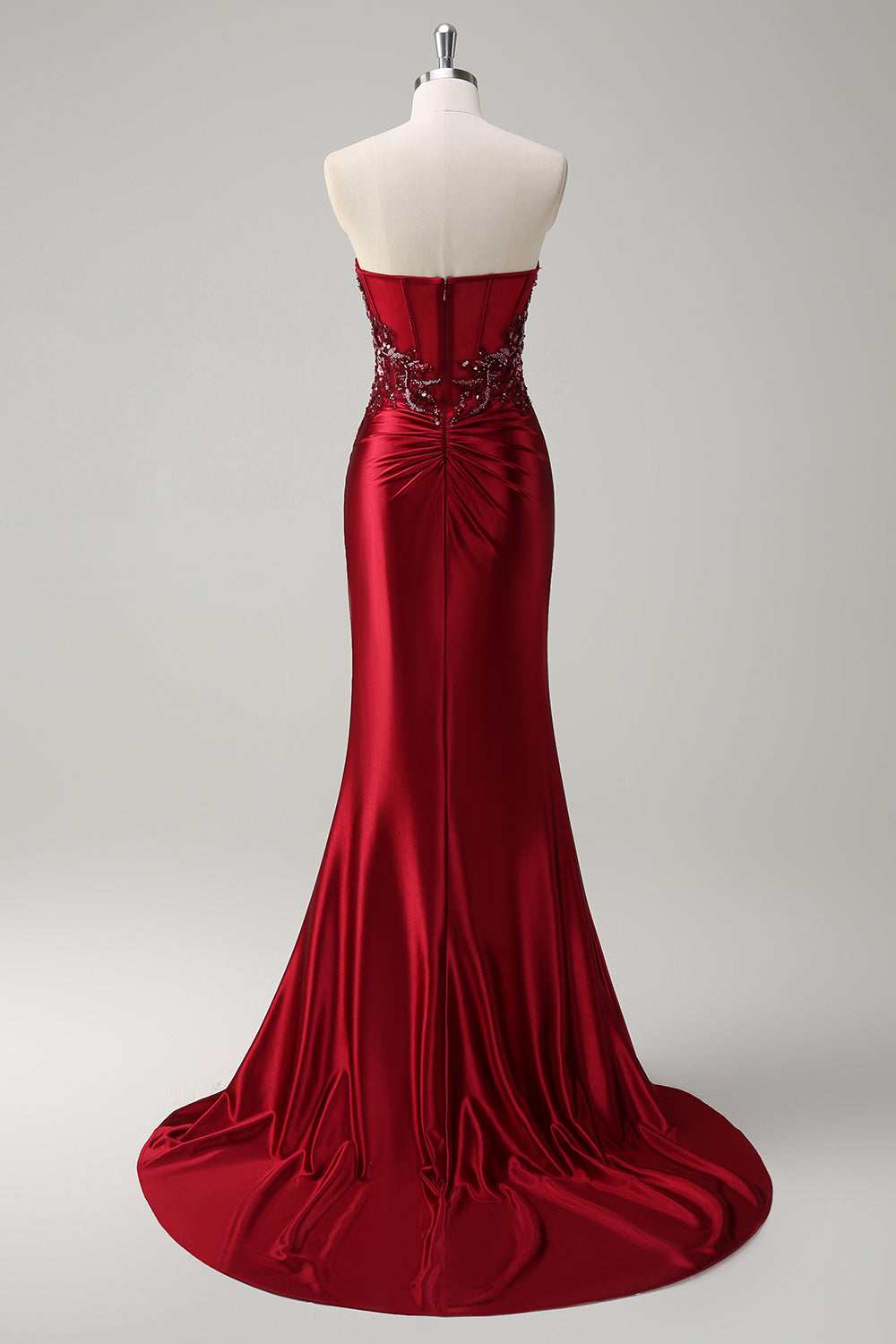 Funkelndes Blaues Meerjungfrauen Korsett Satin Langes Ballkleid mit Schlitz